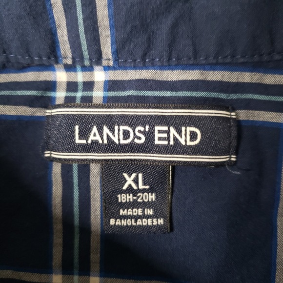 Lands End Mens XL Navy Blue Plaid Button Down Long Sleeve Shirt Preppy Outdoorsy - Picture 4 of 6